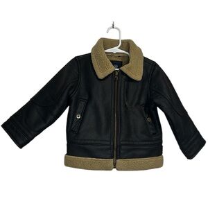 Unisex Baby GAP Brown Faux Leather Shearling Trim Bomber Coat Jacket, Size 3